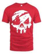 Pirate Skull Ship Graphic Tee Adventure Ocean Style Tshirt - red t-shirt on white background