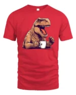 Funny T Rex Coffee Graphic Tee Dinosaur Lover Humor Tshirt - red t-shirt on white background