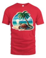 Cute Sea Turtle Beach Graphic Tee Summer Ocean Style Tshirt - red t-shirt on white background