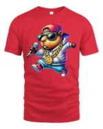 Cool Capybara Rapper Graphic Tee Street Music Vibe Tshirt - red t-shirt on white background