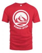 Wander Often Mountain Adventure Graphic Tee Outdoor Tshirt - red t-shirt on white background