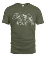 Minimal Bear Nature Graphic Tee Mountain Forest Art Tshirt - military green t-shirt on white background