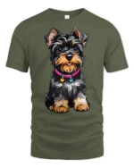 Cute Yorkshire Terrier Graphic Tee Adorable Puppy Lover Tshirt - military green t-shirt on white background
