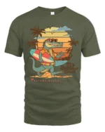 Funny Summer Crocodile Surf Graphic Tee Beach Vibes Tshirt - military green t-shirt on white background