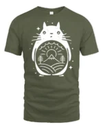 Cute Totoro Style Forest Graphic Tee Nature Spirit Tshirt - military green t-shirt on white background