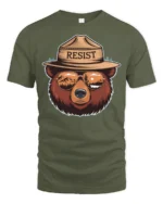 Resist Bear Graphic Tee Nature Lover Adventure Style Tshirt - military green t-shirt on white background