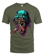 Fierce Rottweiler Graphic Tee Street Style Urban Dog Tshirt - military green t-shirt on white background