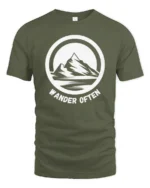 Wander Often Mountain Adventure Graphic Tee Outdoor Tshirt - military green t-shirt on white background