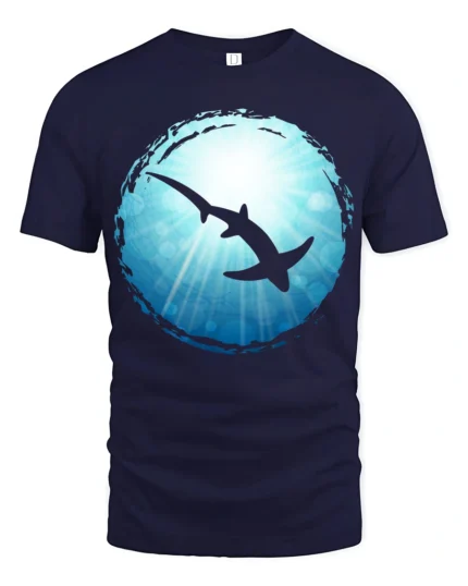 Shark Ocean Silhouette Graphic Tee Marine Life Art Tshirt - navy t-shirt on white background