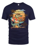 Funny Summer Crocodile Surf Graphic Tee Beach Vibes Tshirt - navy t-shirt on white background