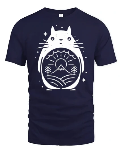 Cute Totoro Style Forest Graphic Tee Nature Spirit Tshirt - navy t-shirt on white background