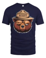 Resist Bear Graphic Tee Nature Lover Adventure Style Tshirt - navy t-shirt on white background