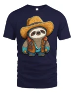 Cute Cowboy Sloth Graphic Tee Funny Western Style Tshirt - navy t-shirt on white background
