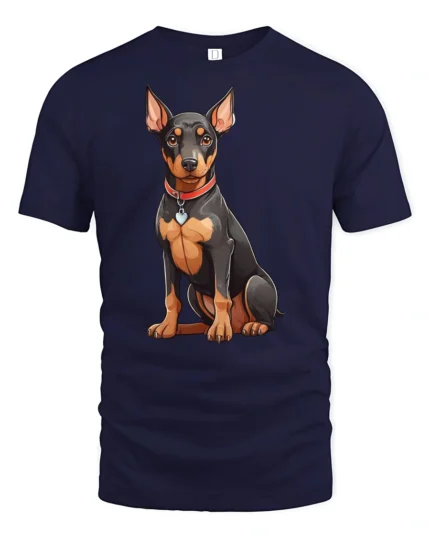 Cute Doberman Dog Graphic Tee Loyal Puppy Lover Tshirt - navy t-shirt on white background