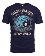 Good Waves Stay Wild Graphic Tee Retro Surf Beach Tshirt - navy t-shirt on white background