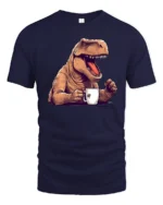 Funny T Rex Coffee Graphic Tee Dinosaur Lover Humor Tshirt - navy t-shirt on white background