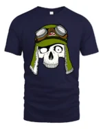Skull Pilot Helmet Graphic Tee Retro Aviator Tshirt - navy t-shirt on white background