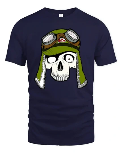 Skull Pilot Helmet Graphic Tee Retro Aviator Tshirt - navy t-shirt on white background