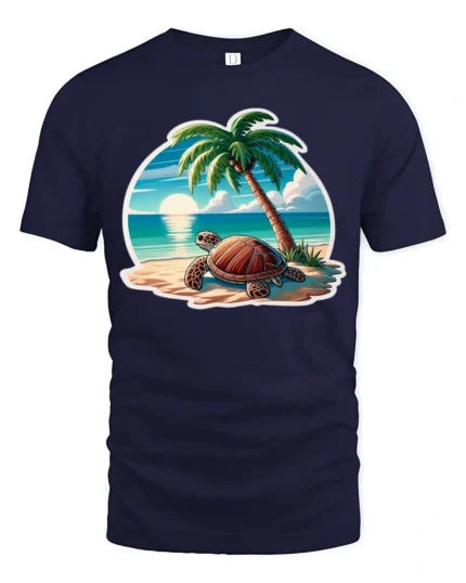 Cute Sea Turtle Beach Graphic Tee Summer Ocean Style Tshirt - navy t-shirt on white background