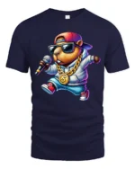 Cool Capybara Rapper Graphic Tee Street Music Vibe Tshirt - navy t-shirt on white background