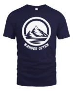 Wander Often Mountain Adventure Graphic Tee Outdoor Tshirt - navy t-shirt on white background