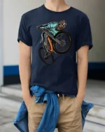 Extreme Mountain Bike Graphic Tee Freestyle Rider Sport Tshirt - model wearing navy tee with hands in pockets