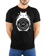Cute Totoro Style Forest Graphic Tee Nature Spirit Tshirt - model wearing black tee with hands behind back