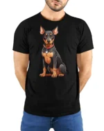 Cute Doberman Dog Graphic Tee Loyal Puppy Lover Tshirt - model wearing black tee with hands behind back
