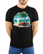 Cute Sea Turtle Beach Graphic Tee Summer Ocean Style Tshirt - model wearing black tee with hands behind back