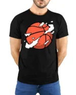 Cool Basketball Graphic Tee Sport Style Urban Game Tshirt - model wearing black tee with hands behind back