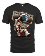 Retro Astronaut Boombox Tshirt Cool Space Music Graphic - black t-shirt on white background