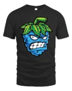 Angry Blueberry Monster Tshirt Funny Fruit Cartoon Graphic - black t-shirt on white background