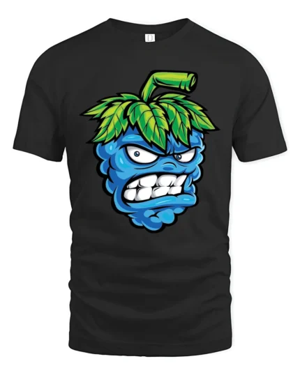 Angry Blueberry Monster Tshirt Funny Fruit Cartoon Graphic - black t-shirt on white background