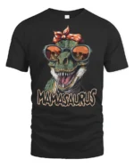 Mamasaurus Funny Dinosaur Mom Tshirt Cute T Rex Humor - black t-shirt on white background