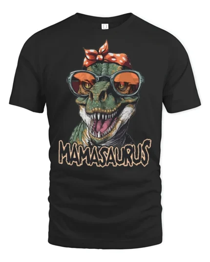 Mamasaurus Funny Dinosaur Mom Tshirt Cute T Rex Humor - black t-shirt on white background