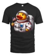 Cute Astronaut Duck Tshirt Funny Space Animal Graphic - black t-shirt on white background