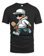 Cool Skateboard Kid Tshirt Street Style Skater Graphic - black t-shirt on white background