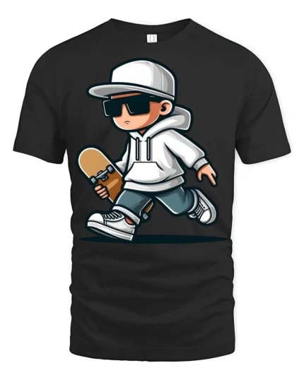 Cool Skateboard Kid Tshirt Street Style Skater Graphic - black t-shirt on white background
