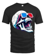 Skull 3D Glasses Tshirt Retro Funny Skeleton Graphic Style - black t-shirt on white background