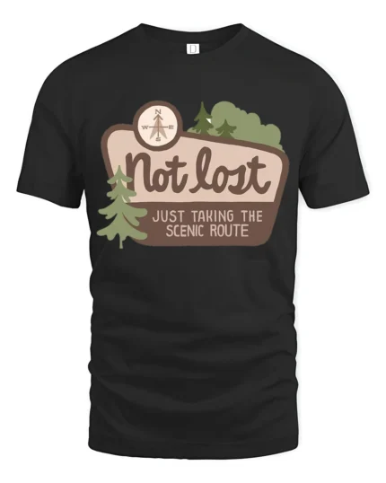 Not Lost Scenic Route Tshirt Funny Travel Adventure Graphic - black t-shirt on white background