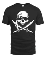 Pirate Skull Crossed Swords Tshirt Classic Jolly Roger Style - black t-shirt on white background