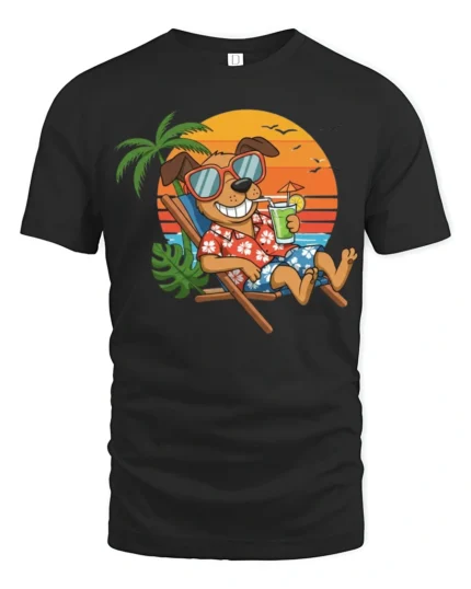 Funny Relaxing Dog Beach Tshirt Tropical Vacation Vibes - black t-shirt on white background
