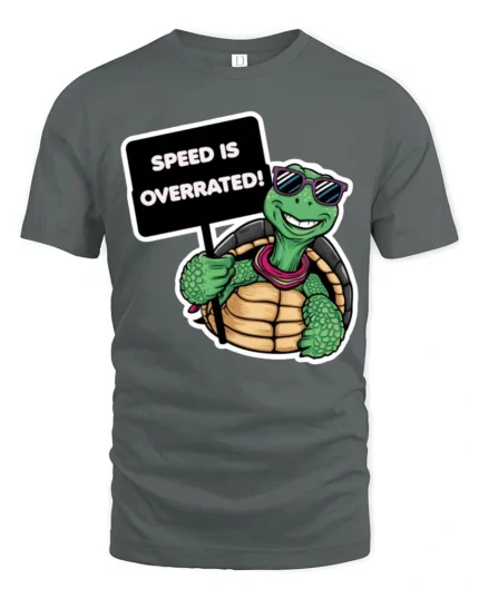 Speed Is Overrated Funny Turtle Tshirt Cute Chill Graphic - gray t-shirt on white background