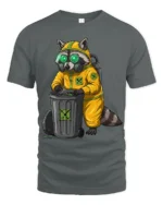 Cute Raccoon Hazmat Suit Tshirt Dark Humor Graphic Style - gray t-shirt on white background