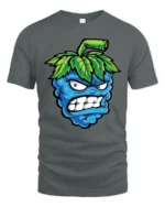 Angry Blueberry Monster Tshirt Funny Fruit Cartoon Graphic - gray t-shirt on white background
