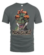 Mamasaurus Funny Dinosaur Mom Tshirt Cute T Rex Humor - gray t-shirt on white background