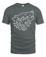 Wolf Mountain Night Sky Tshirt Minimal Outdoor Nature Graphic - gray t-shirt on white background