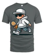 Cool Skateboard Kid Tshirt Street Style Skater Graphic - gray t-shirt on white background