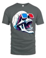 Skull 3D Glasses Tshirt Retro Funny Skeleton Graphic Style - gray t-shirt on white background