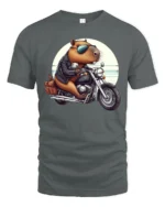 Capybara Riding Motorcycle Tee Cute Biker Humor Graphic - gray t-shirt on white background